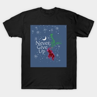 Motivational Never Give Up Flying Pink Red Elephant T-Shirt